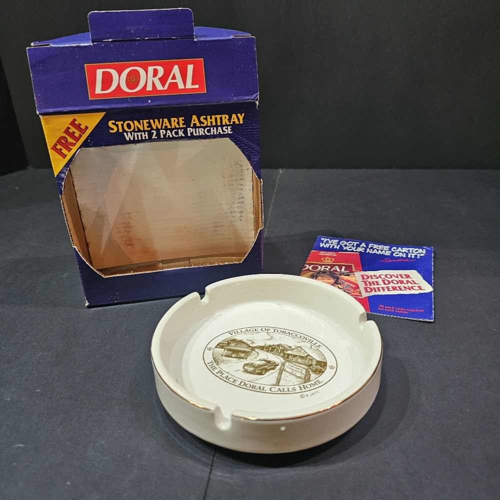 Vtg Doral Stoneware Ashtray Giveaway Village of Tobaccoville NC New Old Stock